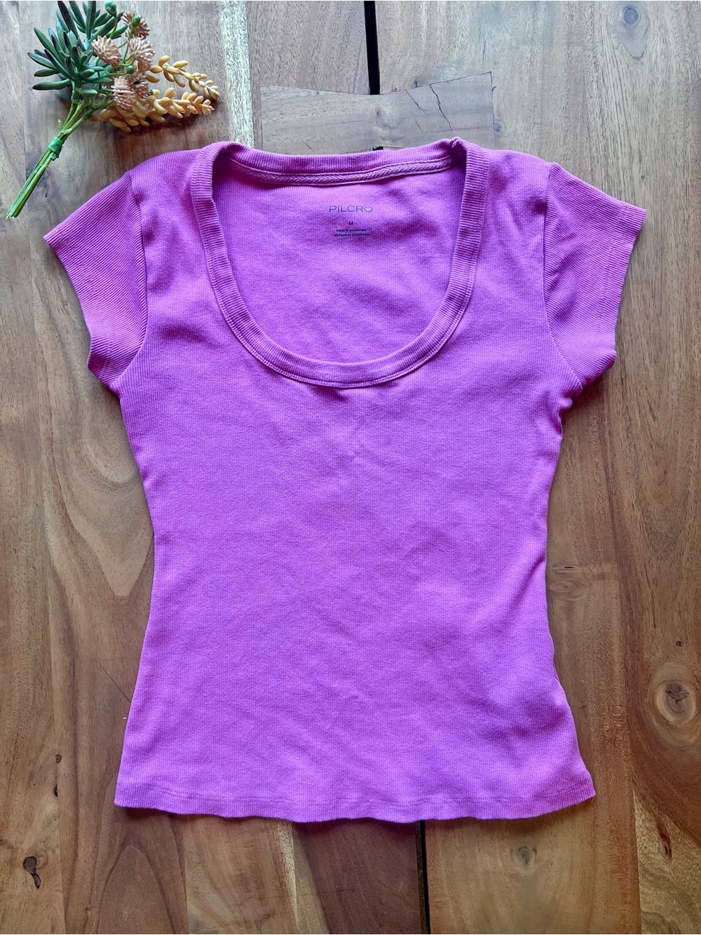 Anthropologie Pilcro Short Sleeve Scoop Neck Tee in Bright Pink